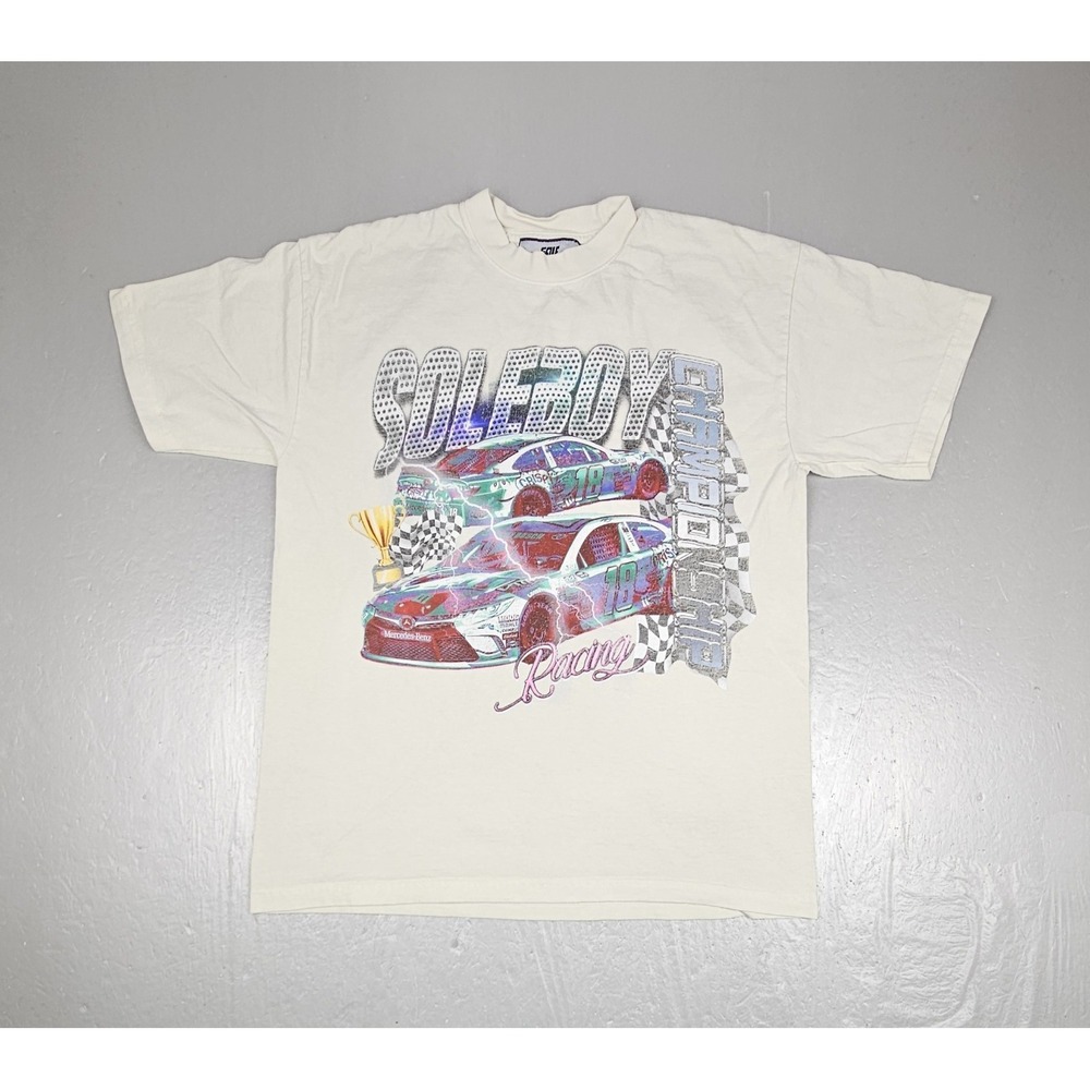 Soleboy Racing T-shirt Mens Medium Tan Y2k Nascar Graphic Street Wear‎ Hip-Hop